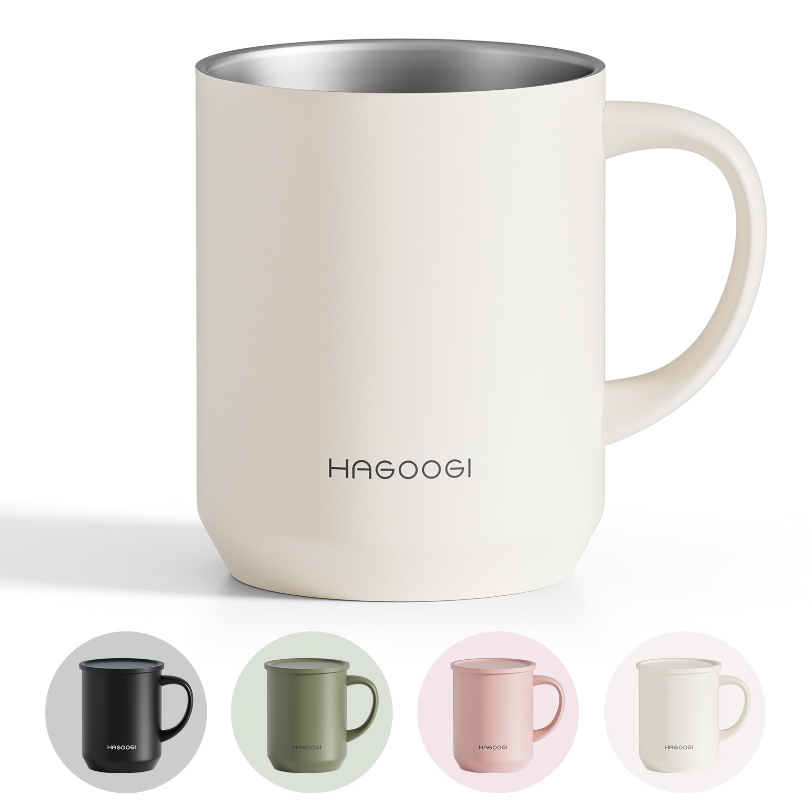 

HAGOOGI Кружка с сохранением тепла или вакуумной изоляцией, керамическая, двойная, простая и идеальная для дома или из нержавеющей стали, для кофе, дневная, белая крышка, для холодных напитков, 360 мл, кружка, белый