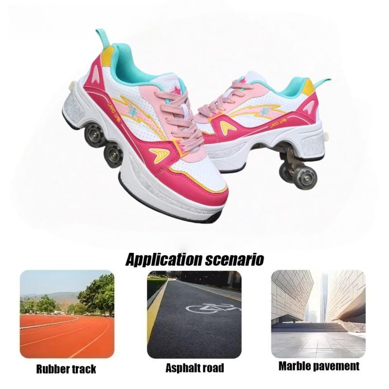 2025 Deform Wheel Skates Roller Skate Shoes Runaway Sneakers With 4-Wheel Casual Deformation Parkour Adult Children Rounds Walk