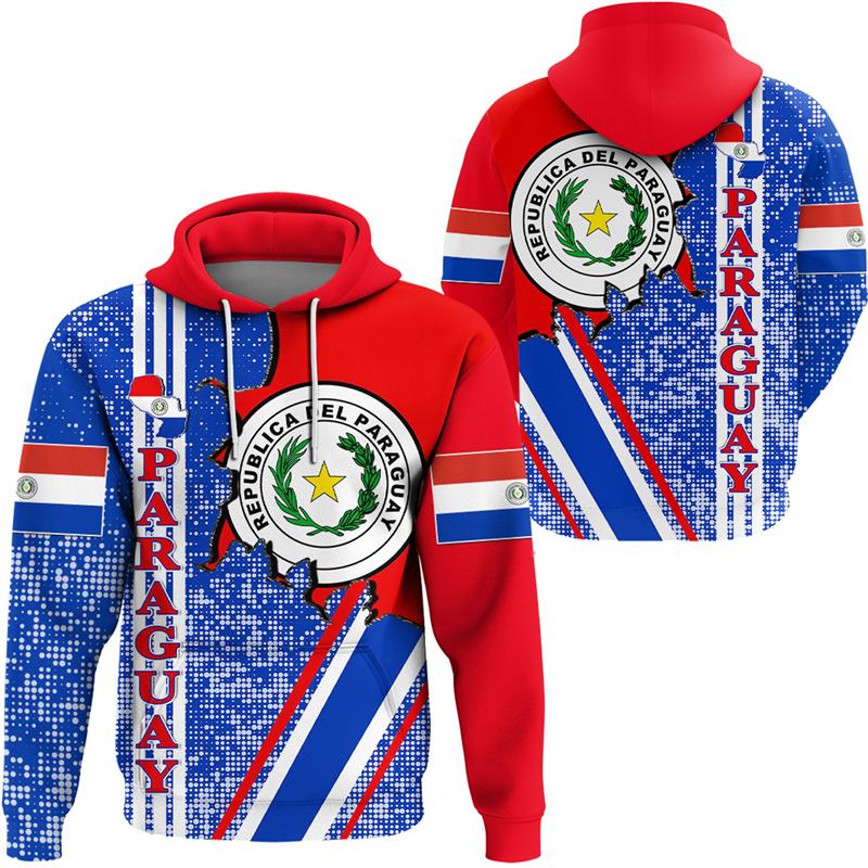 

Карта прапора Парагваю Графічні світшоти Модні толстовки з національною емблемою для чоловіків Одяг Герб Спортивний костюм Повсякденна чоловіча толстовка 2XL