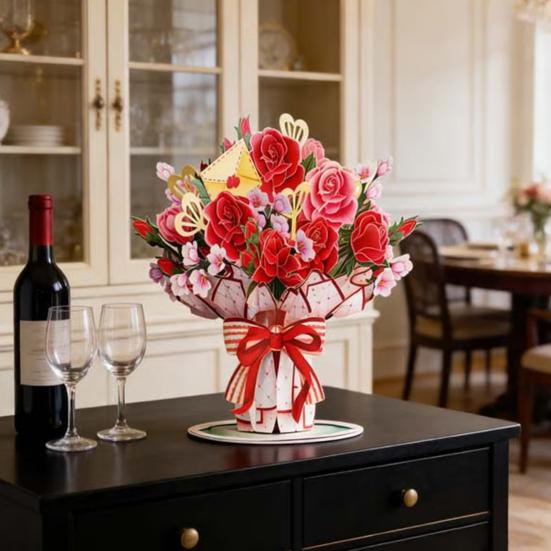 Evigt Blommande 3D Pop-Up Blommkort Handgjort Återvinningsbart Papperskort Eviga Romantiska Minnen Alla Hjärtans Dag Jubileum Födelsedagspresenter