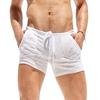Herre Hvite Sommershorts Snøring i Midjen Casual Underdeler Pustende Ensfarget Tynne Shorts for Strandferie Fritidssport