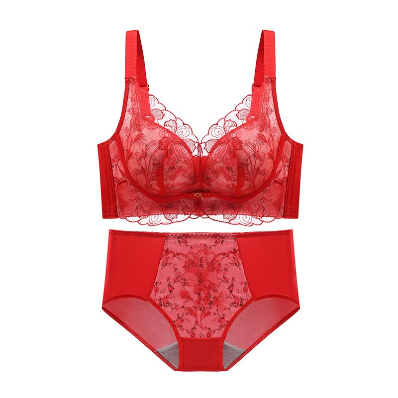 Benming Year Red Bridal Push-Up Bra Set for Women - Adjustable, Small Chest