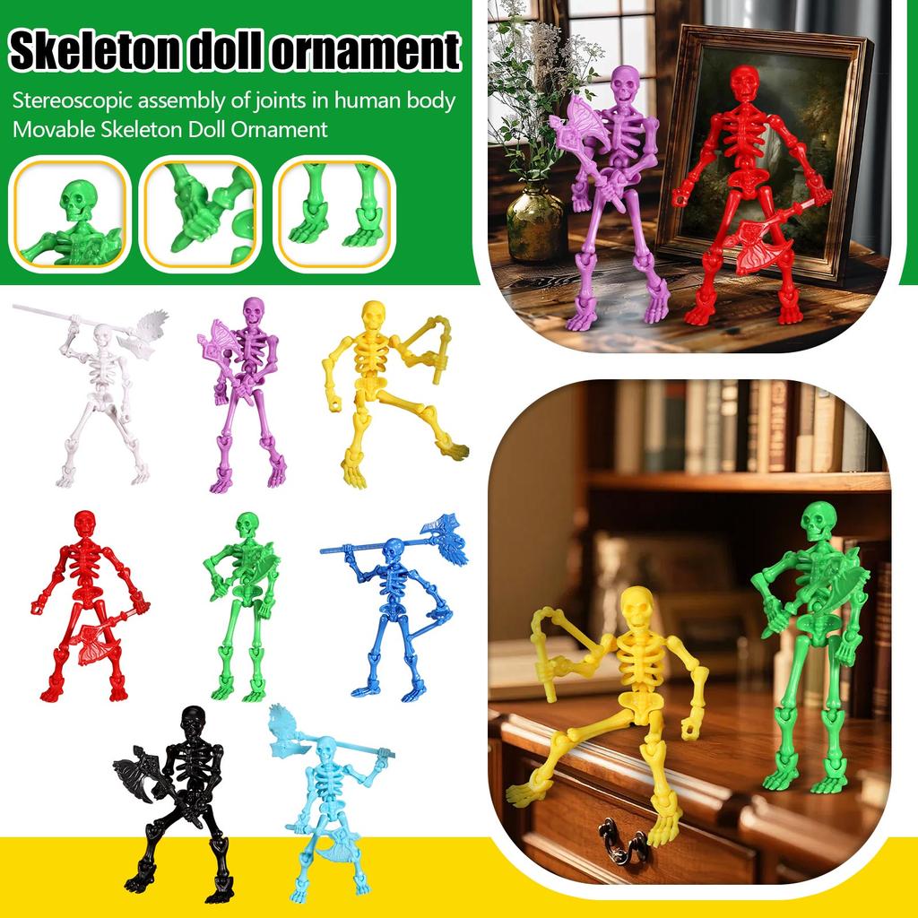 Plastic Skeleton Figure with Axe Movable Joints Durable Construction for Decorative and Educational Use