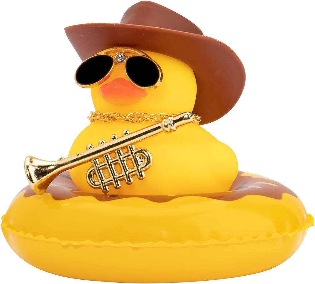 Car Duck Ornament Dashboard Decorations For Car Rubber Accessories With Sunglasses Hat Necklace Swim Ring And Mini Musical Instr