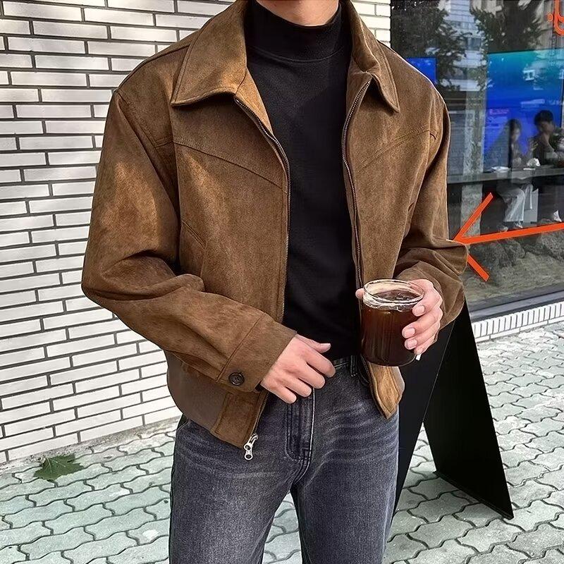 Korean Men's Suede Zipper Flight Jacket - Autumn/Winter Trend