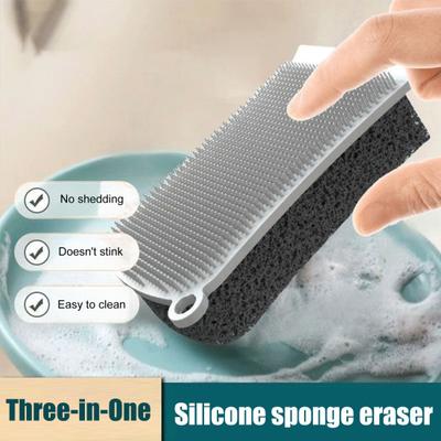Silicone 3-in-1 Dish Brush Double Sided Cleaning Brush Pots Pans Sinks Odor-resistant Dish Brush Dishwashing Tool