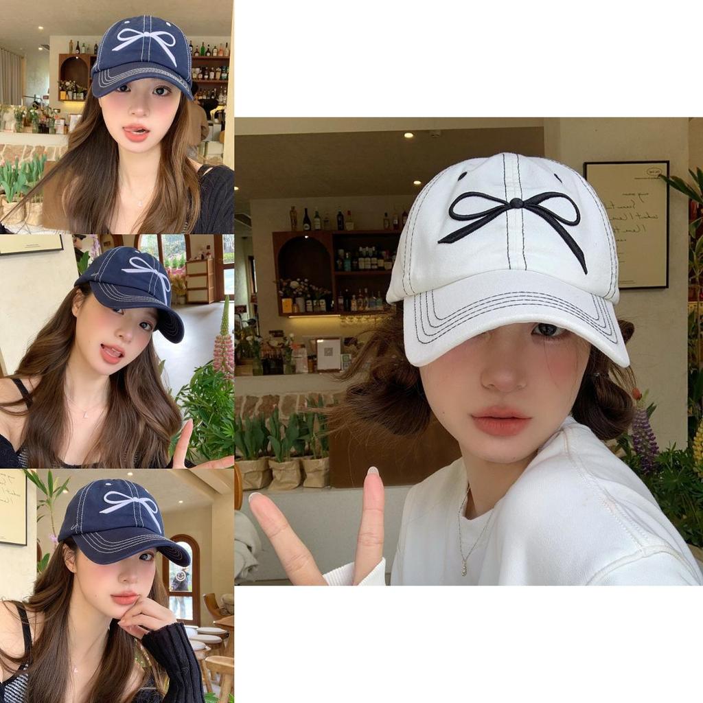 Stylish Embroidered Bowknot Baseball Cap For Women Adjustable Soft Top Spring Summer
