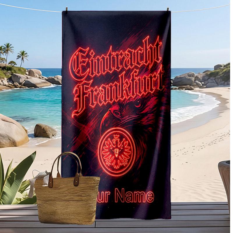 Asciugamano da Spiaggia Personalizzato Stampato Eintracht Frankfurt Logo Calcio Supporto Nome Personalizzato Testo Asciugamano Assorbente Per Sport Viaggio Regalo Speciale
