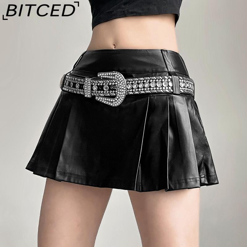 

BITCED Spring/Summer Women s Solid-Colour Slim-Fit Streetwear High-Waisted Skirt Pleated Skirt L
