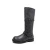 Thick-soled heightened round head retro belt buckle rubbed color versatile thick heel boots women's autumn and winter high school boots knight boots