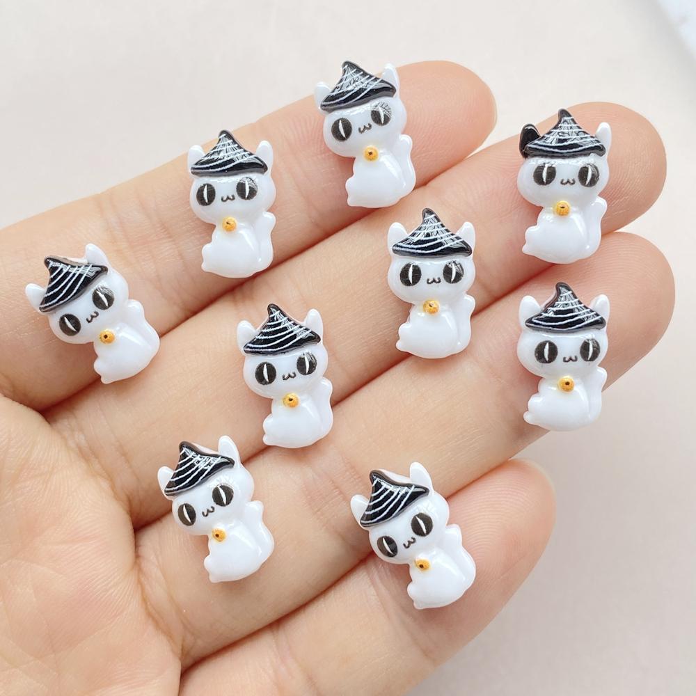 20Pcs Cute Cartoon Halloween cat, pumpkin, bat Nail Art Resin Designer Charms DIY Craft For Nail 3D Decorations Jewelry