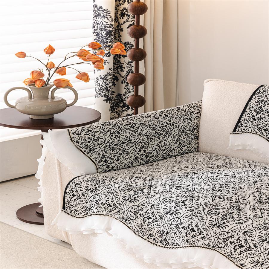 Chenille Skirt Sofa Cushion New Four Seasons Small Fresh Cream Style Sofa Cushion Fixed Non-Slip Cover Cloth
