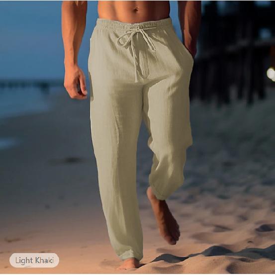 Men's pants summer pants beach pants drawstring elastic waist straight pants comfortable and breathable casual pants man