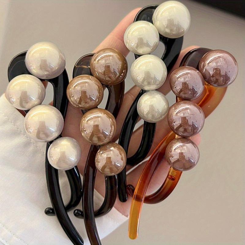 Ladies' Elegant Pearl Hair Clip with Black Ribbon Decoration, Fashionable Hair Accessory, Elegant Hair Clip
