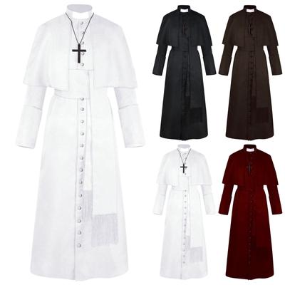 Solid Color Priest Cosplay Costume Halloween Priest Mediaeval Retro Cosplay Costume