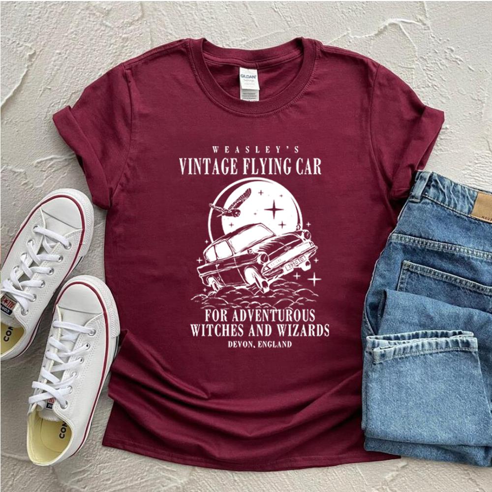 Vintage Fiying Car T Shirts Universal Shirt Unisex Harajuku Vintage Aesthetic ShortSleeve TShirts Oversized Streetwear Couples