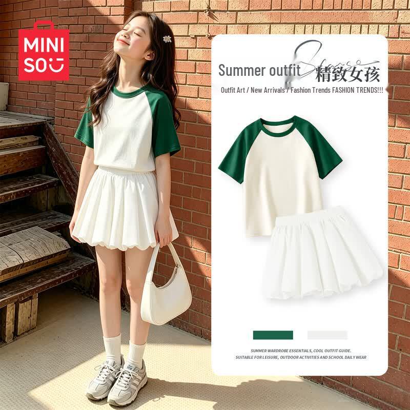 MINISO Girls' Summer Cotton Short Sleeve Set