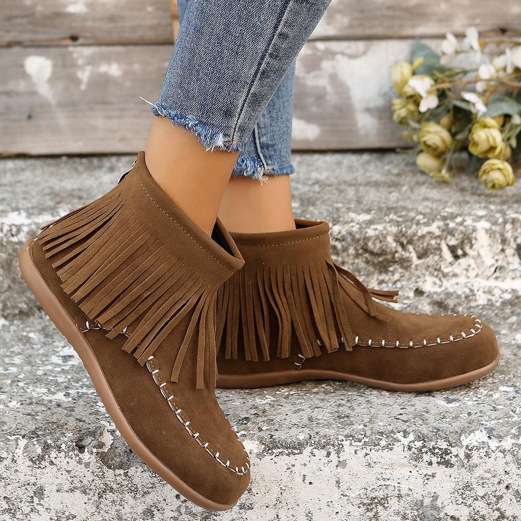 Flat-bottomed Tassel Solid Color Martin Boots 23 Lace-up Four-season European and American Short Boots