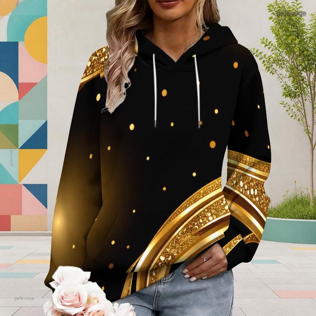 Women Plus Size Long Sleeve Drawstring Hoodie Floral Tree Printed Black Pullover Kangaroo Pocket