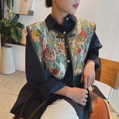 Vintage Embroidered Shoulder Scarf Shawl Wrap Floral Laced Up Fake Collar Women Shawl Shirt Decorative