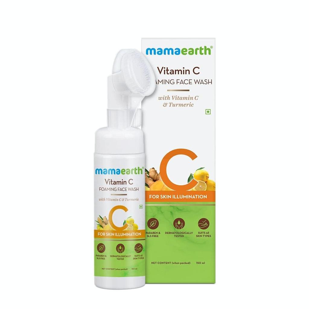 Mamaearth Vitamin C Foaming Face Wash With Silicone Brush For Glowing Skin, Oil Control & Deep Pore Cleanse - 150ml