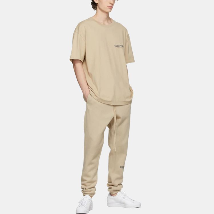 Fear of God Essentials Fleece Lounge Pants With Embroidered Logo Men Bottoms Beige Linen FOG-FW21-117