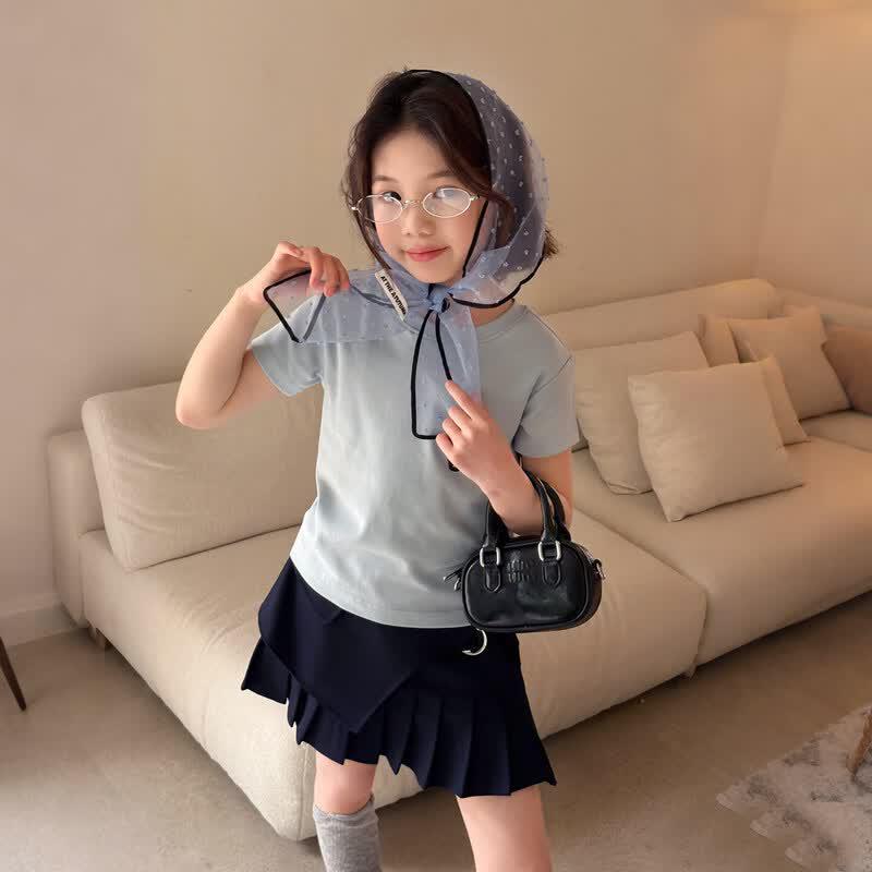 SEVEN BOBI Girls' Korean Style Solid Short Sleeve T-Shirt
