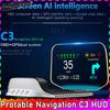 C3 Navigation HUD Speedometer Mirror OBD2+GPS Dual Mode OBD2 Head Up Display GPS HUD Digital MPH KMH Water&Oil Temp RPM Voltage