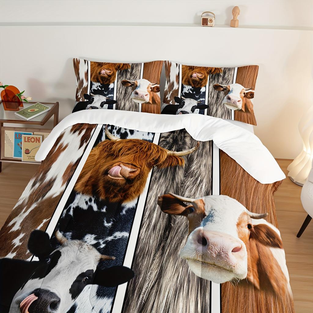 Comforter 3Pcs Modern Fashion Bed Set (1 * + 2* Without Core) Farmhouse Cow 3D Print Bedding Set Soft Comfortable
