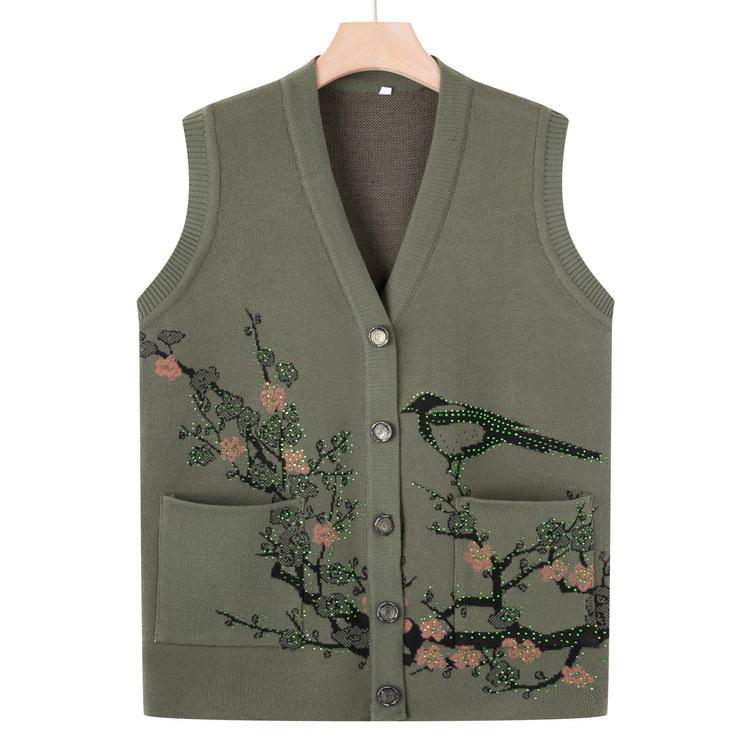 Middle-aged and Elderly Autumn Sweater Cardigan Elderly Casual Vest Autumn Clothes Mother Vest Vest Old Lady Grandma Clothes