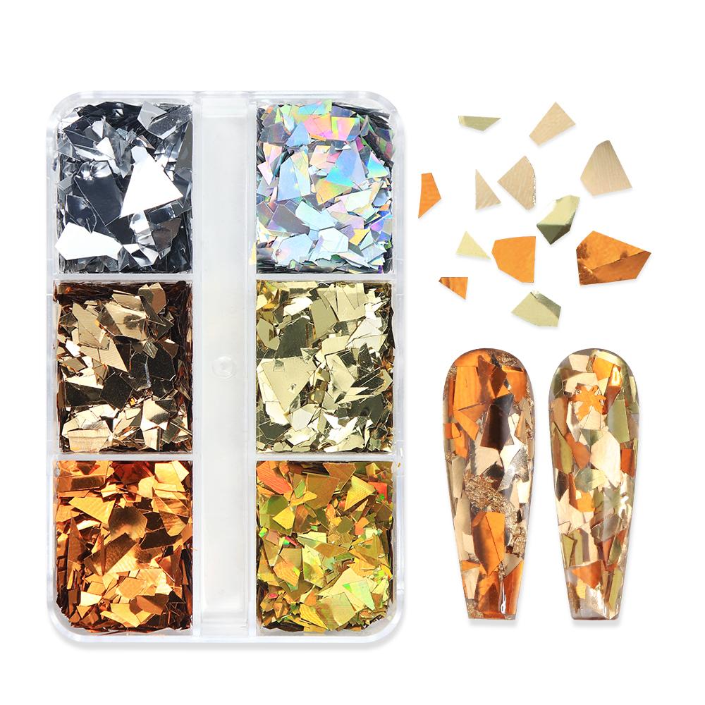 6 Grids Glitter Irregular Nail Sequin Decoration, Autumn and Winter DIY Nail Design Supplies, Nail Art Supplies for Women and Girls Decoration Parts