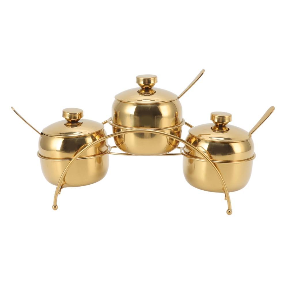 

1 Set 304 Stainless Steel Seasoning Containers Set with Lid Spoon Gold/Rose Gold Salt and Sugar Container Decorative золотой