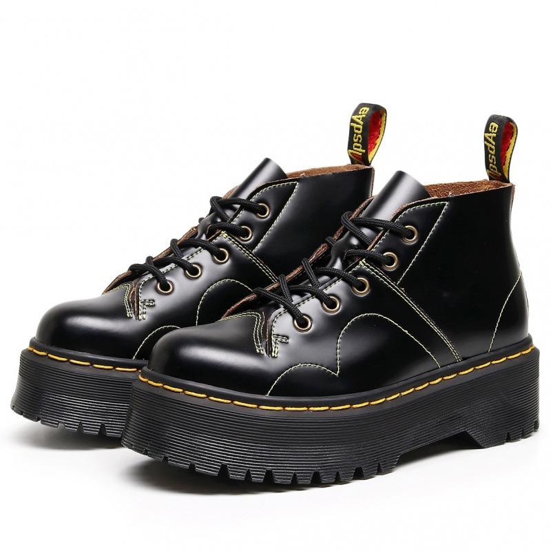 Martin Boot Hole 1 Monkey Face Locomotive Boots Women, Leather British Short Boots Round Head Men and Women Thick Bottom 100