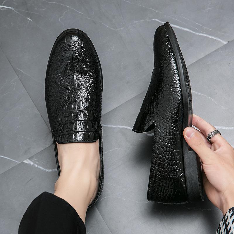 Men's Loafers 46 Large Size Summer New Crocodile Pattern Casual Leather Shoes Fashion Men's Foot Lazy Shoes