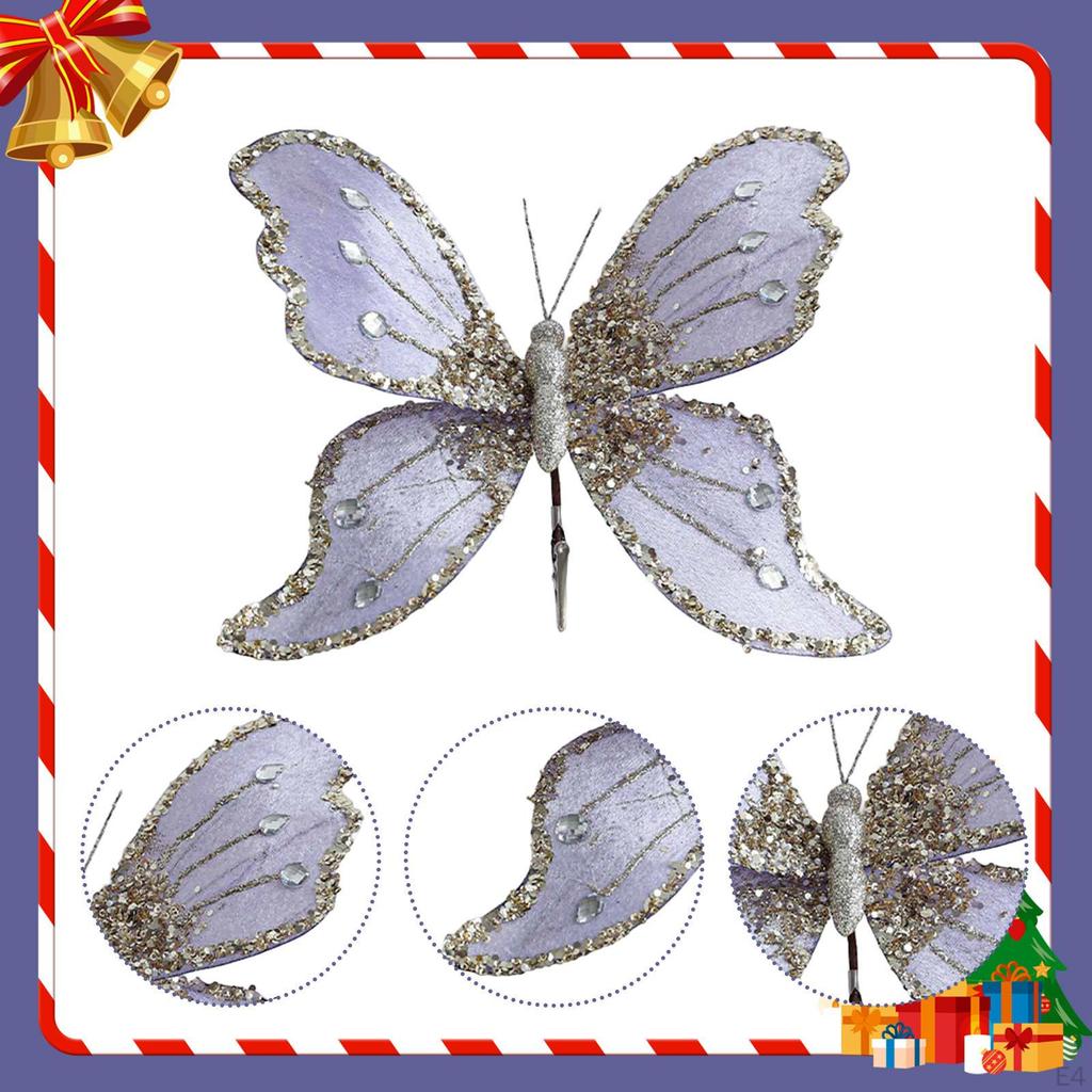 Butterfly Clip Christmas Ornament Artificial Centerpiece Glitter Decorative for Crafts