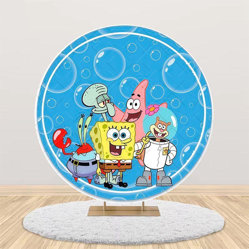 Cartoon SpongeBob Children Birthday Party Round Backdrop Cover Kid Room Decoration Baby Shower Photography Background Props