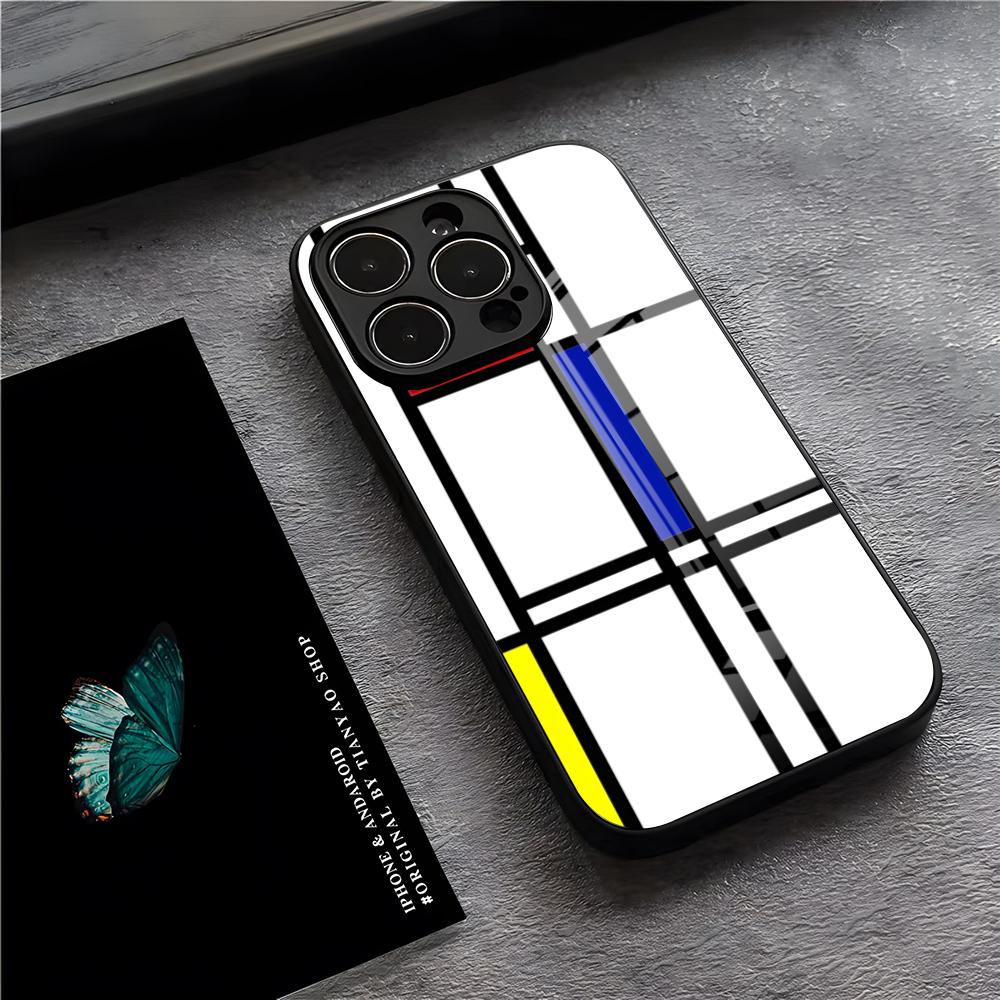 Pattern Abstract Piet Mondrian Phone Case For IPhone 17 Pro Max 15 Pro 16 14 Plus 12 13 Mini 11 Pro Shockproof Glass Cover