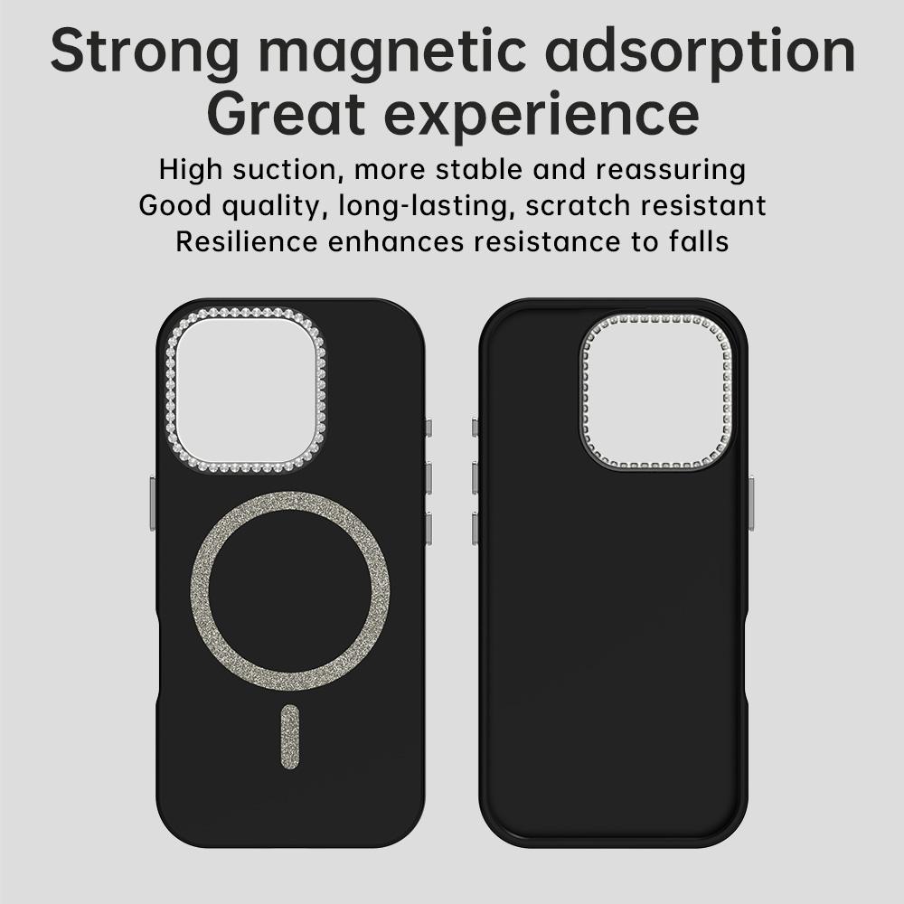 For iPhone 16 Pro Case Compatible with MagSafe TPU+PET Phone Cover with Rhinestone Decor Lens Frame