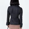 Women's Black Textured Long-Sleeve Shirt Flared Cuff Slim Fit Office Casual Blouse
