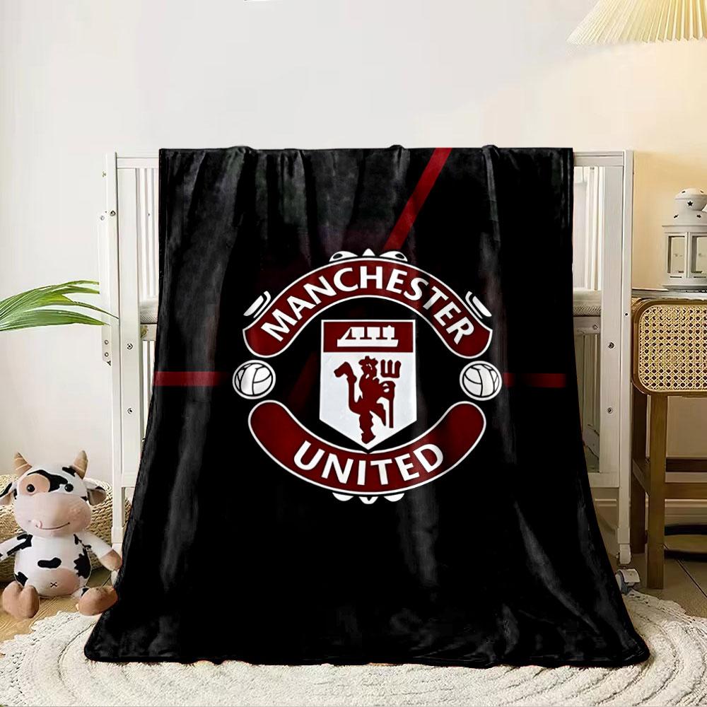 Red-and-white Crest with Manchester United Text On a Black Background. for All Seasons Blanket Lunch Break Throw Gift