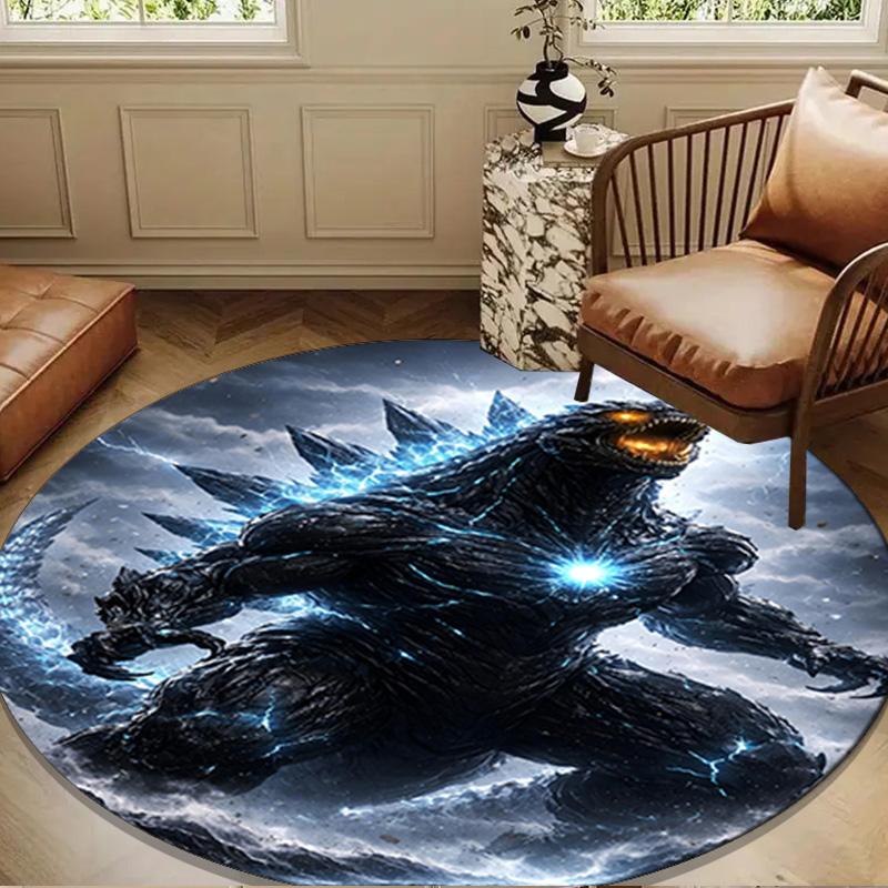 Godzi-lla Destruction Round Rug for Livingroom,Bedroom, Palyroom, Chair Rug, Area Rug, Circle Carpet, Large Size Decor Fan Christmas Gift