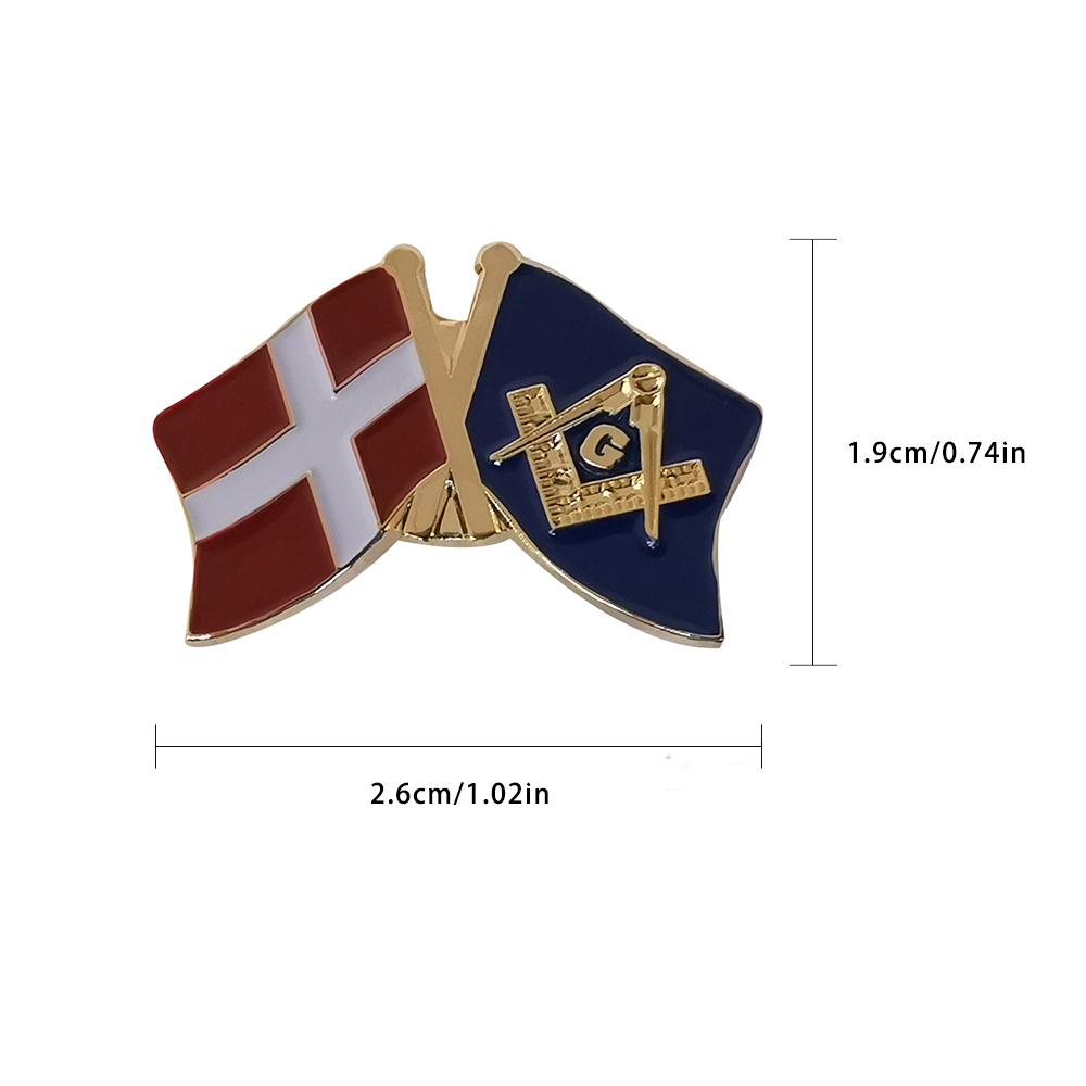 Masonic Lapel Pins Commemorative Badge Mason Freemason Personality Creative BLM65 Demark and Mason Friendship Flags 2.6*1.9cm 2.6*1.9cm