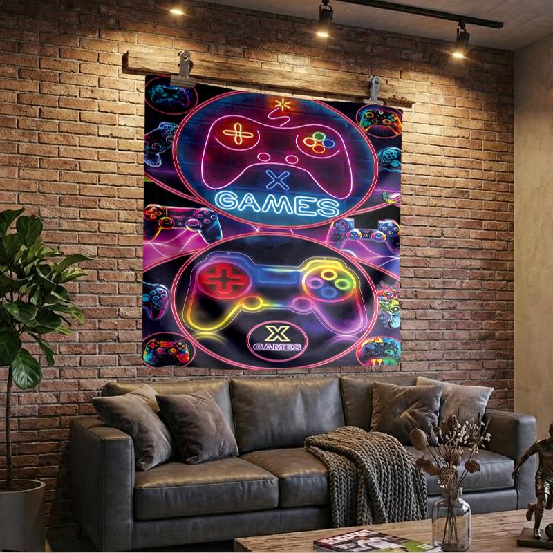 Neon Game Over Art Printed Tapestry, Wall Hanging,Livingroom, Dormitory, Large Wall Decor, Fabric Decor Fan Birthday Gifts