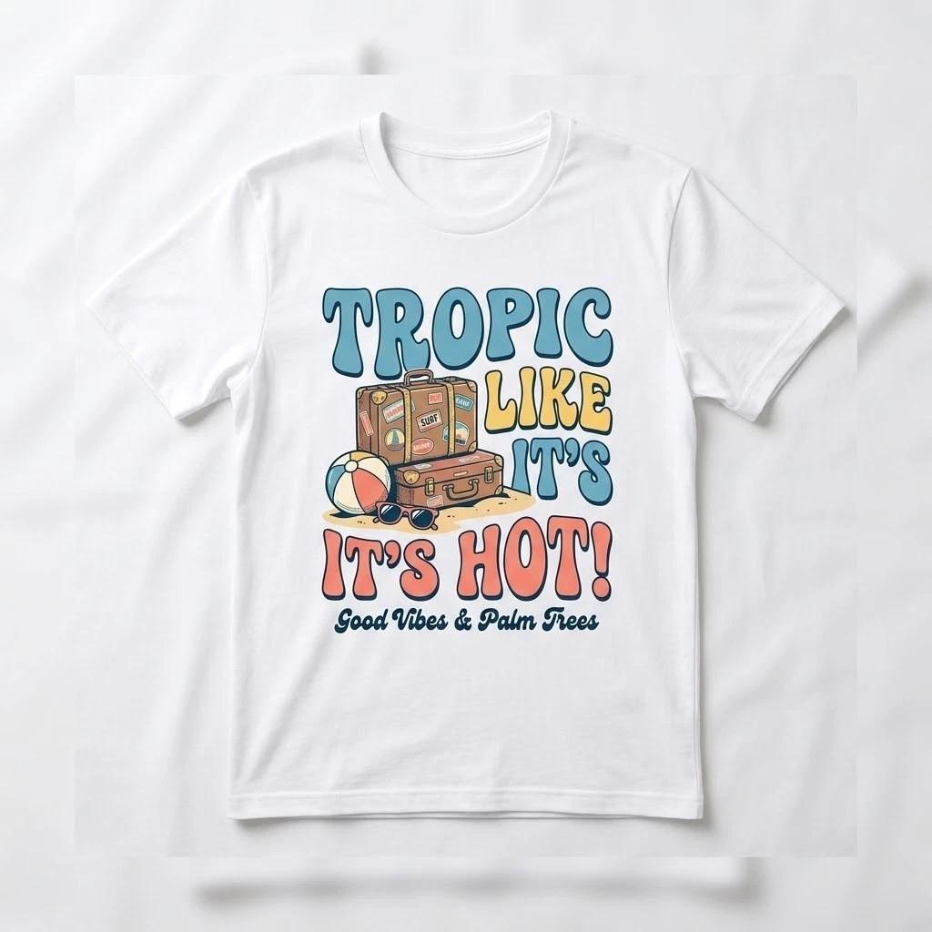 Tropic Like It s Hot Funny Summer Vacation T-Shirt - Retro Beach Vibes Tee XL