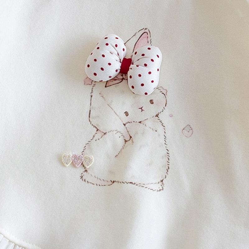 Girls Cartoon Long Sleeve T-shirt Spring Autumn Fashion Cartoon Rabbit Printed Pullover Baby Girls Sweet Lace Hem Top