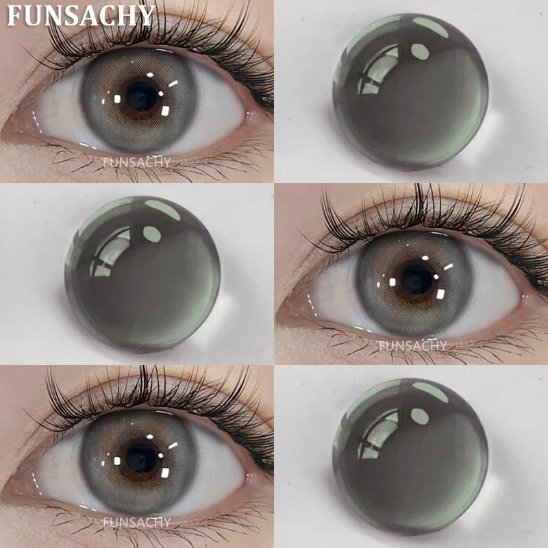 FUNSACHY - 2 lentes de contacto de color azul para miopía de 0 a 8 grados, maquillaje cosmético anual, pupilas de 14,5 mm, lentes grises