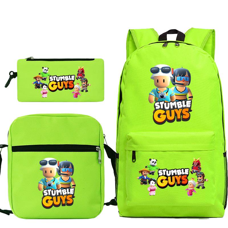 New Stumble Guys Game Merchandise Printed Student Backpack Three-piece Set Boys and Girls School Bag Set