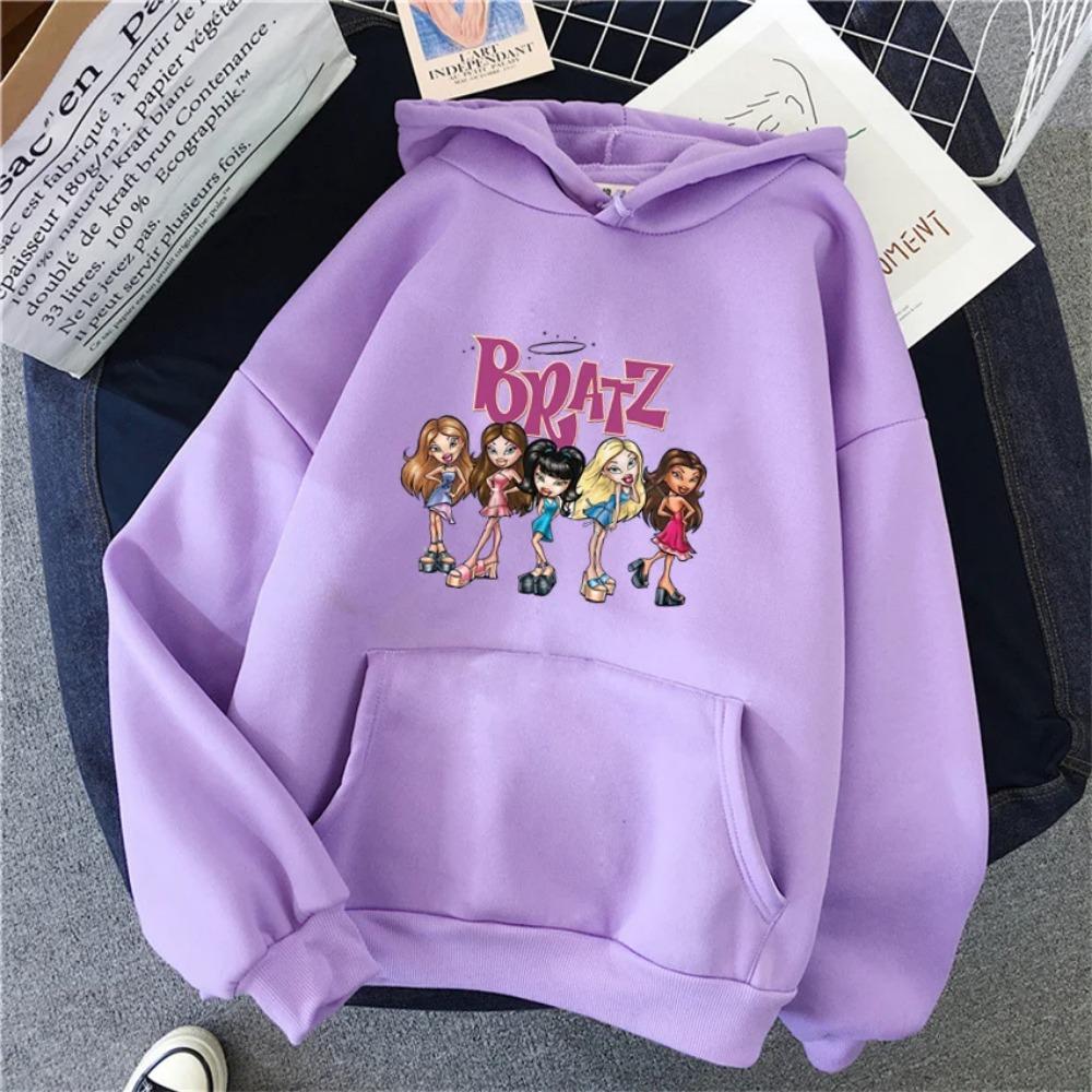 Bratz Potiskovaná Dámská Mikina Větších Velikostí, Dámský Pulovr, Hip-Hop Dlouhý Rukáv Street Style Podzimní/Zimní Vrchní Díl