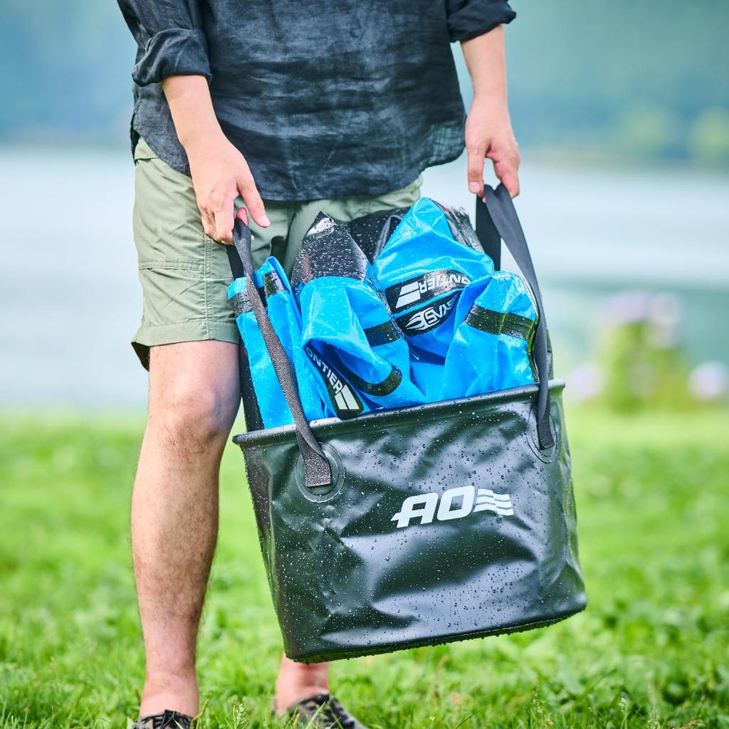 AO Coolers Collapsible Bucket, 30L, Black, Camping Bucket, OutdoorFishing Bucket, Foldable, Durable, Compact, Freestanding Bucket Sink, 15L30L