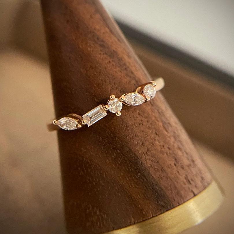 S925 Gold-Plated Sterling Silver Square Diamond Women's Ring
